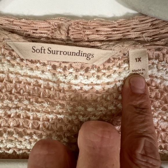Soft Surroundings cardigan long open pink/cream striped glitter sz1X beachy - Picture 6 of 11